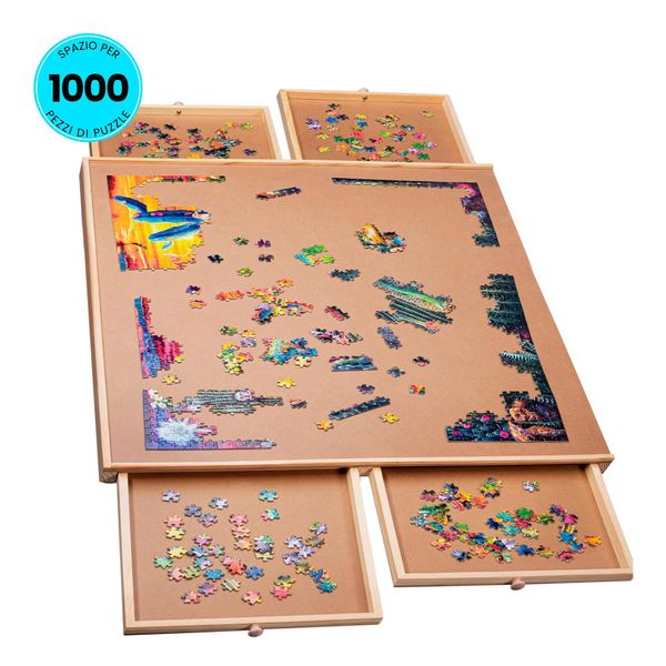 Tavola Per Puzzle Piecepro Con 4 Cassetti Per 1000 Pezzi - Tavolo Per Puzzle Con Contenitore - 76 X 57 Cm - Tappetino Per Puzzle-image