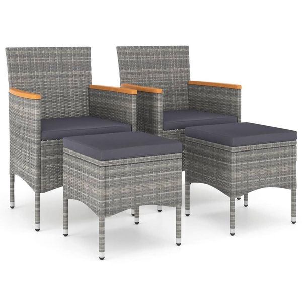 Vidaxl Set Di 4 Sedie E Sgabelli Da Giardino In Poly Rattan Grigio-image