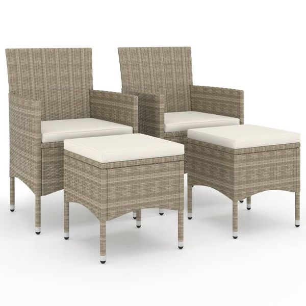 Vidaxl Set Di 4 Sedie E Sgabelli Da Giardino In Poly Rattan Grigio-image