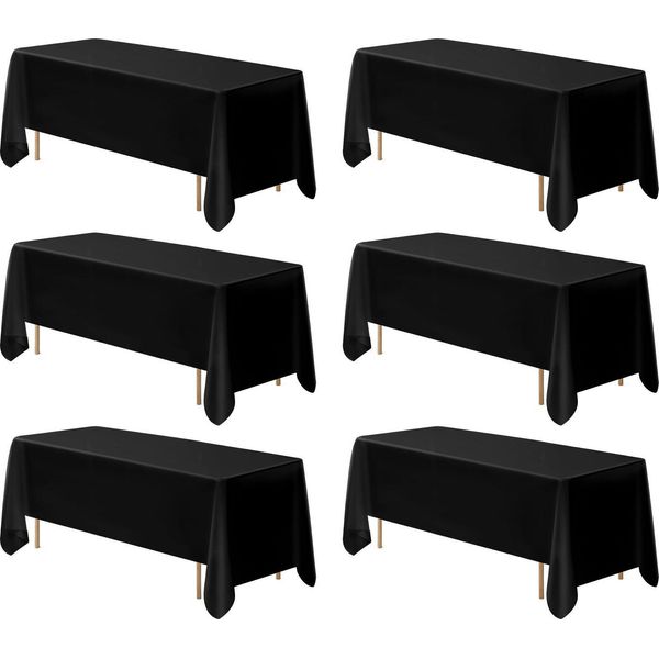 Succebuy 6 X Tovaglia 1778X3048 Mm, Protezione Da Tavolo Riutilizzabile, Tovaglia In Poliestere Lavabile In Lavatrice Per Matrimoni, Banchetti E Occasioni Formali, Nero-image