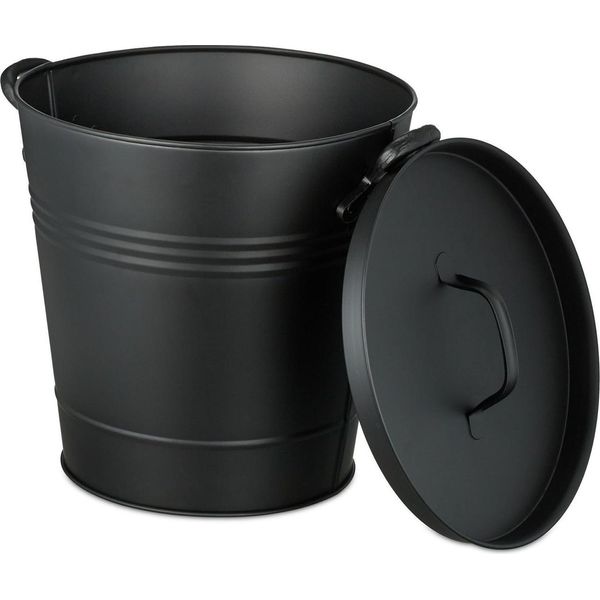 Secchio Per Cenere In Metallo Nero Con Coperchio - 19 Litri-image