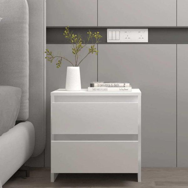 The Living Store Comodino Bianco 45X34,5X44,5 Cm Materiale A Base Di Legno-image