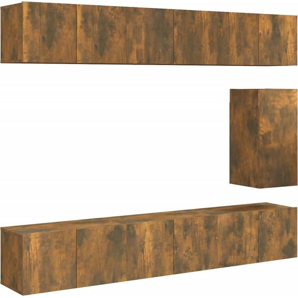 Vidaxl Set Di Mobili Tv Da 7 Pezzi In Legno Di Quercia Affumicata-image