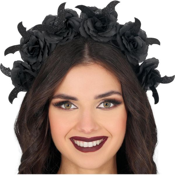 Fiestas Guirca - Cerchietto A Fiori Per Donna, Halloween FG1563 (Taglia Unica) (Nero)-image