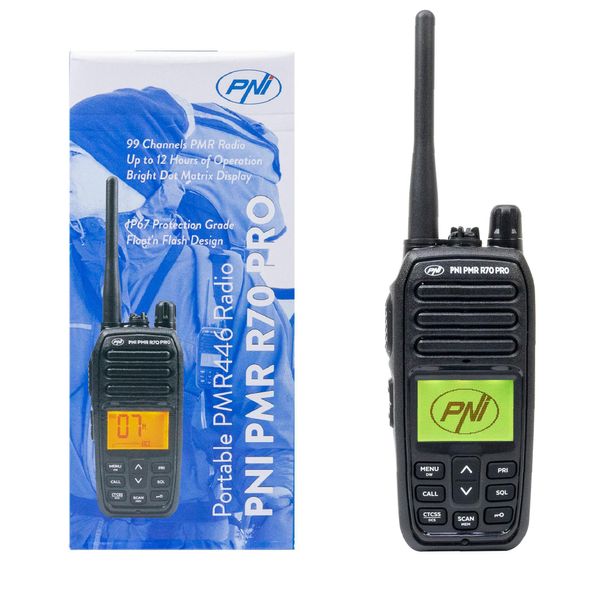 Trasmettitore Radio Portatile Pni Pmr R70 Pro 446 Mhz, 16 Ch 0,5 W, 99 Canali Programmabili Da Pc, 50 Toni Ctcss E 166 Toni Dcs, IP67-image