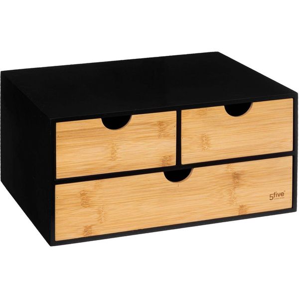 5Five Simply Smart Cosmetic Organizer 3 Scomparti Bava Mdf Board Bamboo Black Brown 16 Cm X 31 Cm X 25,3 Cm-image