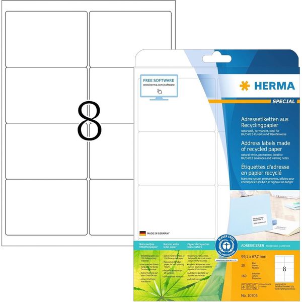 Herma 10705 Etichette Universali Herma Per Il Riciclaggio, 99,1 X 67,7 Mm, 20 Fogli.-image