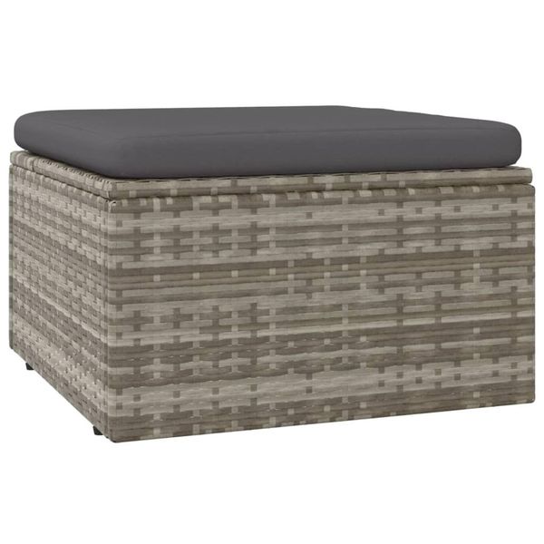 Vidaxl Sgabello Da Giardino Con Cuscino Grigio 55X55X30 Cm In Poly Rattan-image