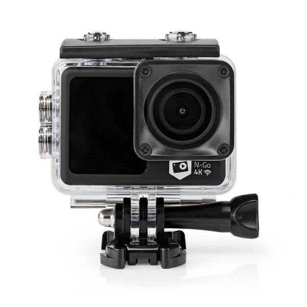 Action Cam | Doppio Schermo | 4K@30Fps | 16 Mpixel | Impermeabile Fino A: 30.0 M | 90 Min | Wi-Fi | App Disponibile Per: Android™ / Ios | Supporti Inclusi | Nero-image