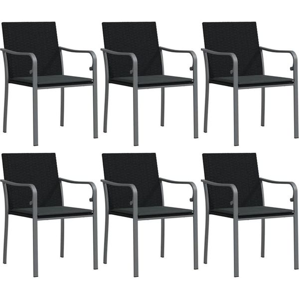 Vidaxl Sedie Da Giardino Con Cuscini 6 Pezzi Nero 56X59X84 Cm Poly Rattan-image