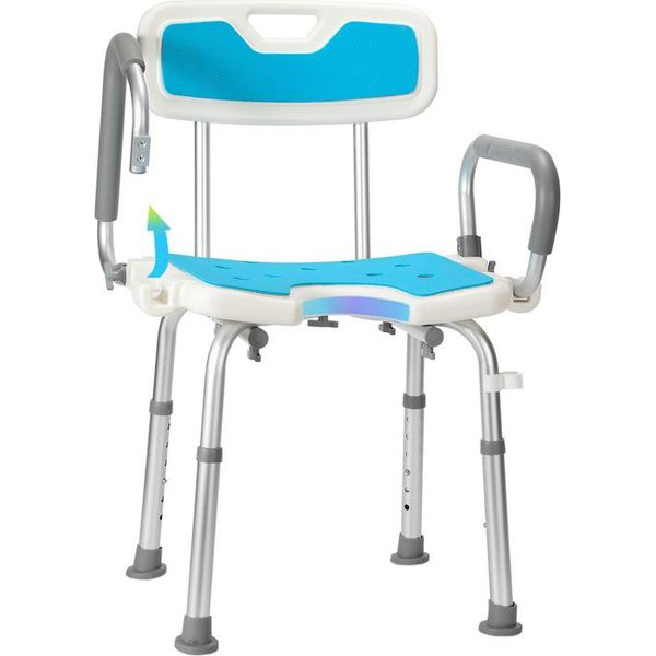 Swanew Sgabello Da Doccia Sgabello Da Bagno Altezza Regolabile Sedia Da Doccia Fino A 136 Kg Sedile Da Bagno Antiscivolo Con Braccio E Schienale Bracciolo Reversibile-image