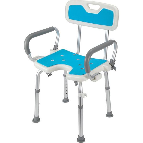 Sgabello Da Doccia Fiqops Sgabello Da Bagno Sedia Da Doccia Regolabile In Altezza Fino A 136 Kg Sedile Da Bagno Antiscivolo Con Braccio E Schienale Bracciolo Reversibile-image