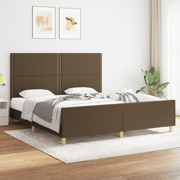 The Living Store Struttura Letto Con Testiera In Tessuto Marrone Scuro 180X200 Cm-image