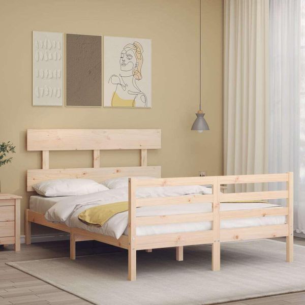 The Living Store Letto In Legno Massiccio Con Testiera 120X200 Cm-image