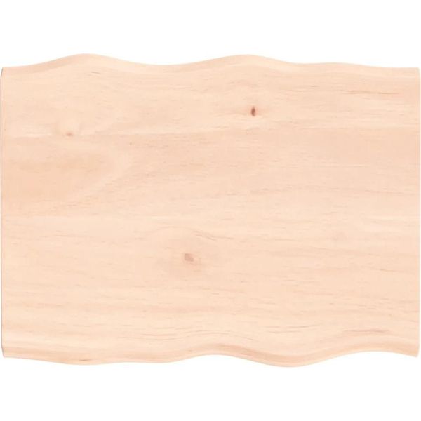 The Living Store Piano Del Tavolo 80X60X2 Cm In Rovere Massiccio Non Trattato Bordo Albero-image