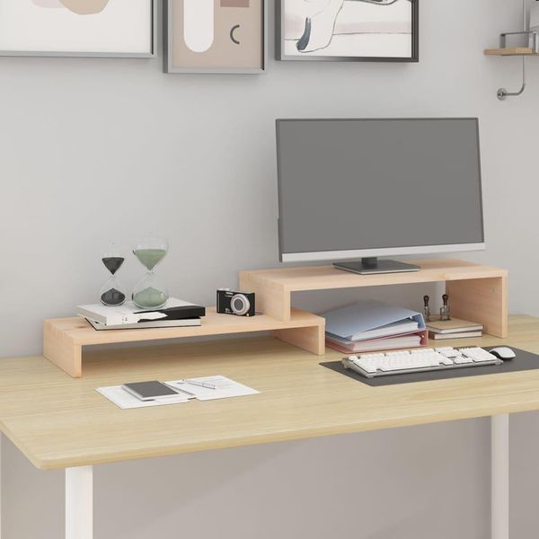 The Living Store Supporto Per Monitor (52-101)X22X14 Cm In Legno Di Pino Massiccio-image