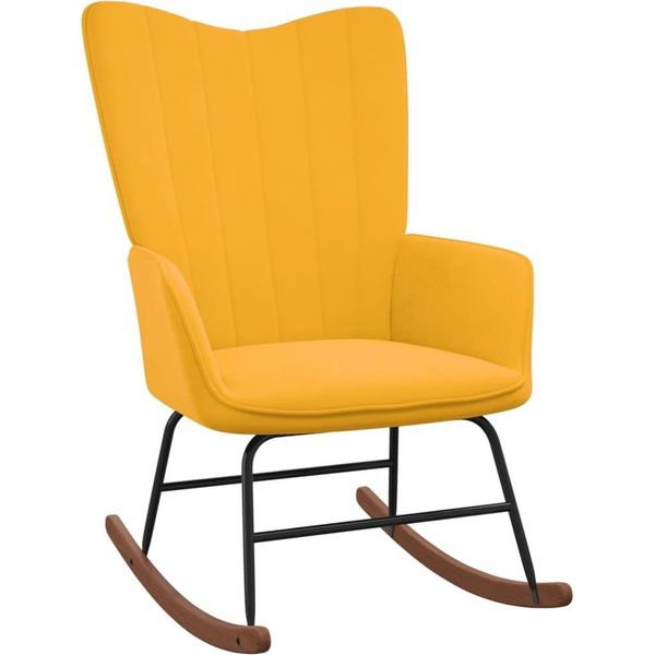 The Living Store Sedia A Dondolo In Velluto Giallo Senape-image