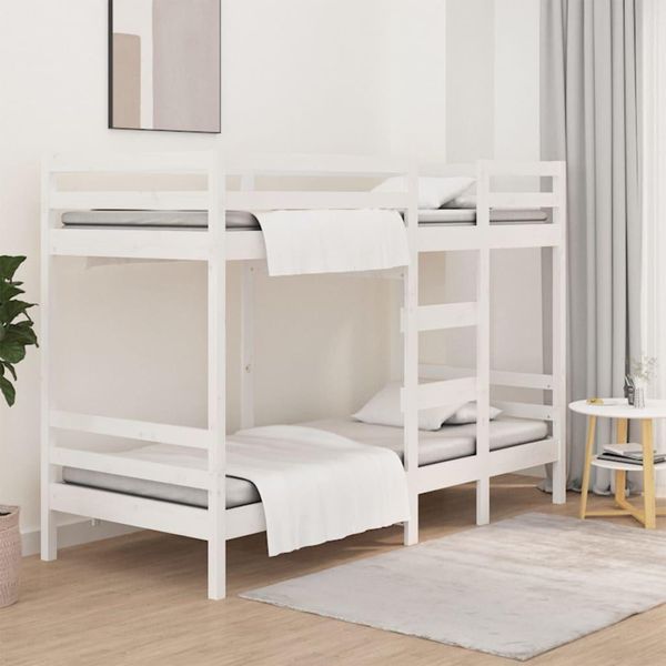 The Living Store Letto A Castello Bianco 75X190 Cm In Legno Di Pino Massiccio-image