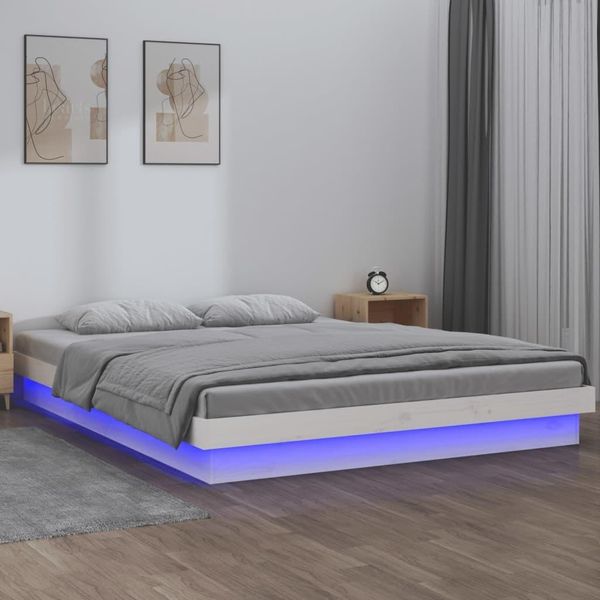 The Living Store Letto In Legno Massiccio Con Led Bianco 120X200 Cm-image