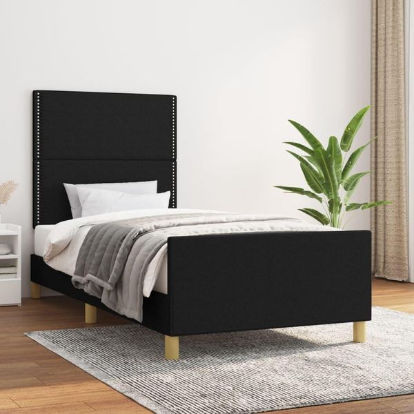 The Living Store Struttura Letto Con Testiera Nera 80X200 Cm In Tessuto-image