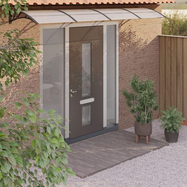 The Living Store Tettoia Per Porta Nera E Trasparente 350X80 Cm In Policarbonato-image