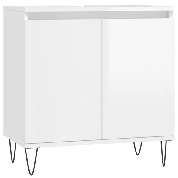 Vidaxl Mobile Da Bagno Bianco Lucido 58X33X60 Cm Materiale A Base Di Legno-image