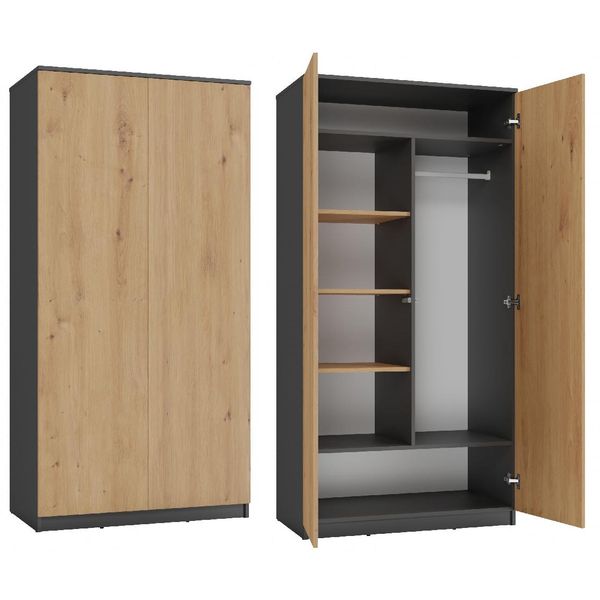 Armadio Guardaroba A Doppia Anta 90 Cm Tauno - Rovere Artisan / Antracite-image