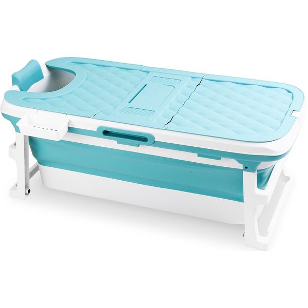 Tolletour Vasca Da Bagno Mobile Pieghevole Da 132 Cm Per Bambini E Adulti Spa Sauna Vasca Da Bagno Mobile Con Copertura Vasca D'acqua Blu-image