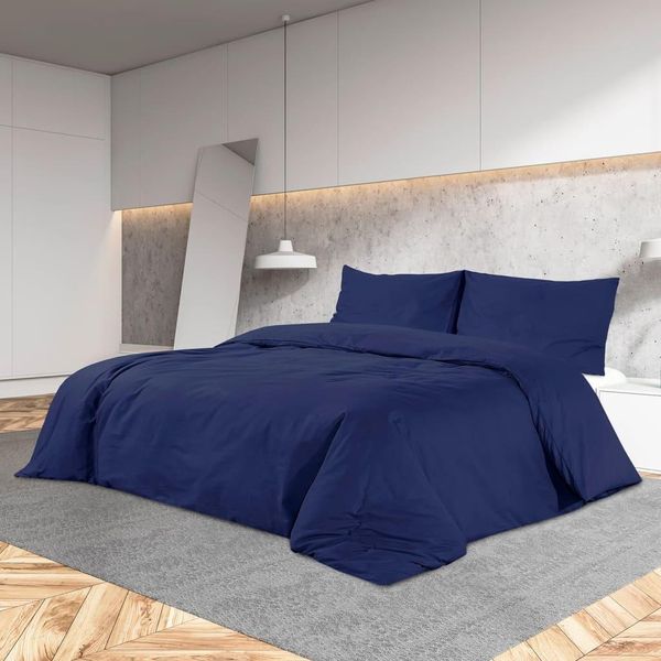 The Living Store Set Di Biancheria Da Letto Blu Navy 135X200 Cm Microfibra Leggera-image