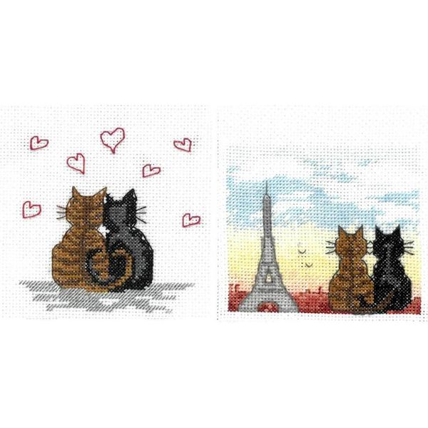 Le Bonheur Des Dames Biglietti D'auguri Set Di 2 Kit Punto Croce Contato "Gatti Parigini"", 10,5X15Cm"-image