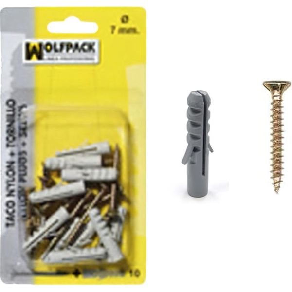 Tassello In Nylon + Vite Per Legno 10 Mm In Confezione Blister. (5 Pezzi)-image