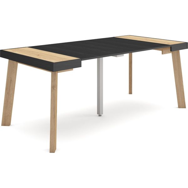 Consolle Allungabile, 180X90X73Cm, Per 8 Persone, Gambe In Legno, Rovere E Nero-image