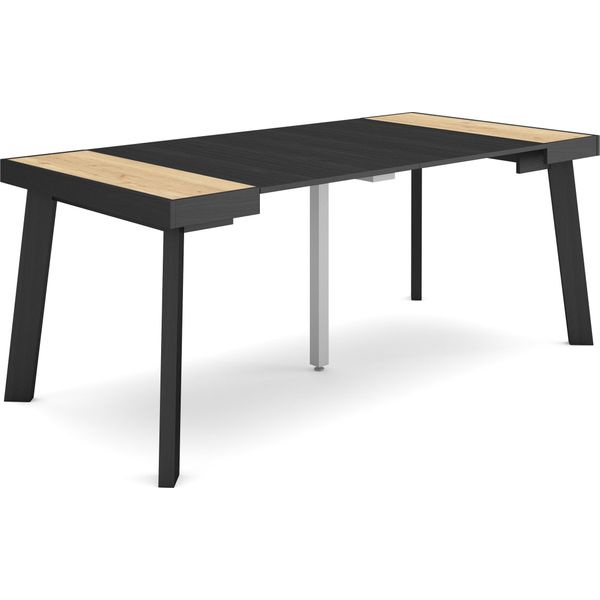 Consolle Allungabile, 180X90X73Cm, Per 8 Persone, Gambe In Legno, Rovere E Nero-image