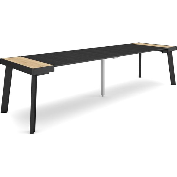 Consolle Allungabile, 302X90X73Cm, Per 14 Persone, Gambe In Legno, Rovere E Nero-image