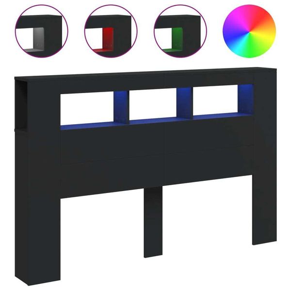 Vidaxl Testata Led Nera 160X18,5X103,5 Cm Materiale A Base Di Legno-image