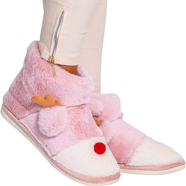 Pantofole Morbide Da Donna In Pelliccia Calda Tessuto Renna Rosa Taglia 36-37-image