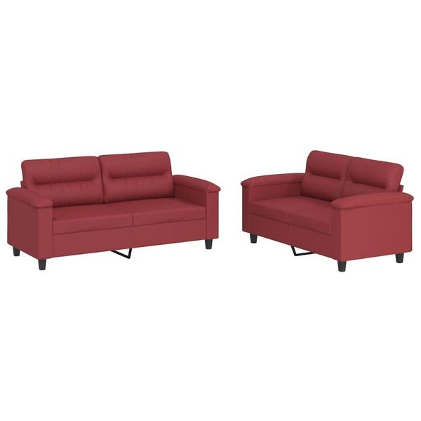 Vidaxl Set Divano 2 Pezzi Con Cuscini In Pelle Finta Rosso Vino-image