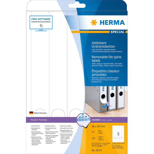 Etichette Per Cartelle A4 Bianche 38X297 Mm Carta Mobile-Rimovibile Opaca 125 Pz.-image