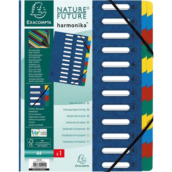 Organizer Exacompta, Din A4, Cartone, 24 Cartelle, Blu-image