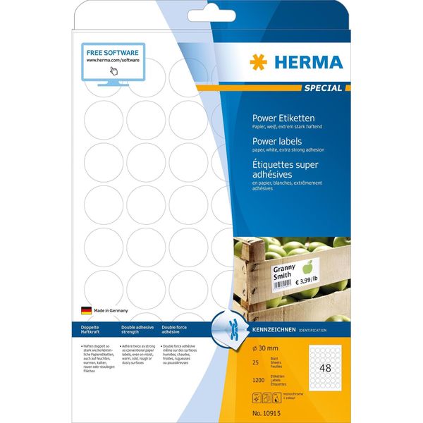 Herma Herma Etichette A4 Ø 30 Mm Rotonde Bianche Carta Ad Adesione Extra Forte Opaca 1200 Pz.-image