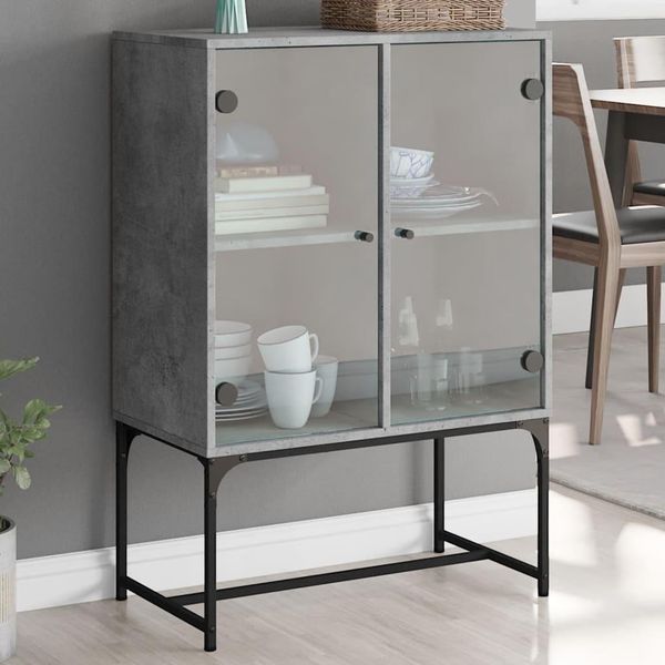 Vidaxl Mobile Laterale Con Ante In Vetro Grigio Cemento 69X37X100 Cm-image