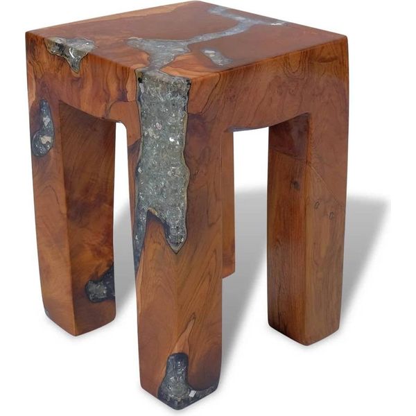 Vidaxl Sgabello In Legno Massiccio Di Teak E Resina - Sgabello - Sedia - Sedie - Tavolino-image