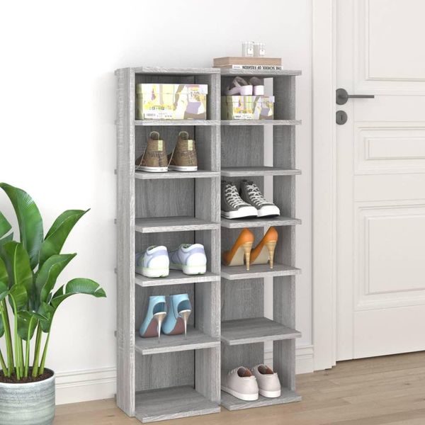 Vidaxl Portascarpe 2 Pz. Grigio Sonoma 27,5X27X102 Cm Materiale A Base Di Legno - Scarpiera - Ripiani Per Scarpe - Armadietto Per Scarpe - Scarpiera-image