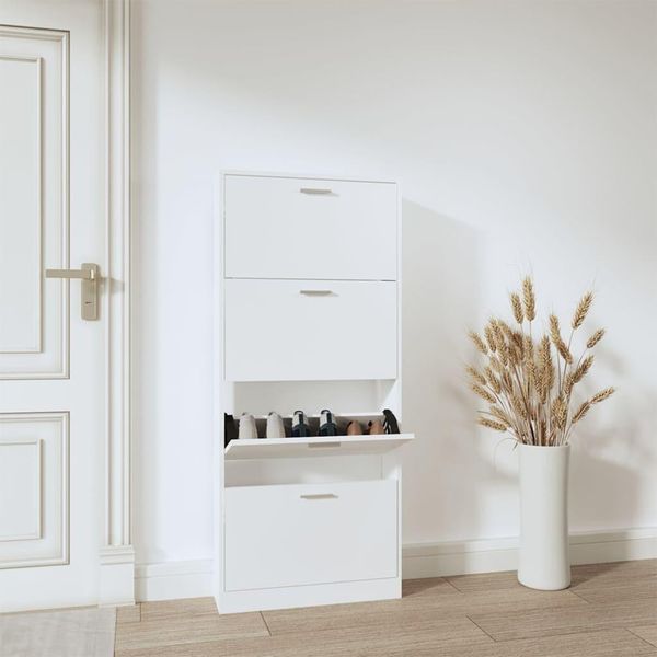 The Living Store Scarpiera Bianca 59X17X150 Cm Materiale In Legno-image