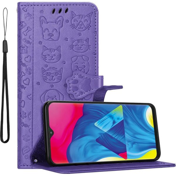 Cadorabo Custodia Per Samsung Galaxy A10 / M10 Custodia Protettiva In Viola Custodia Per Cellulare Cover Etui Custodia Libretto Cani Gatti-image