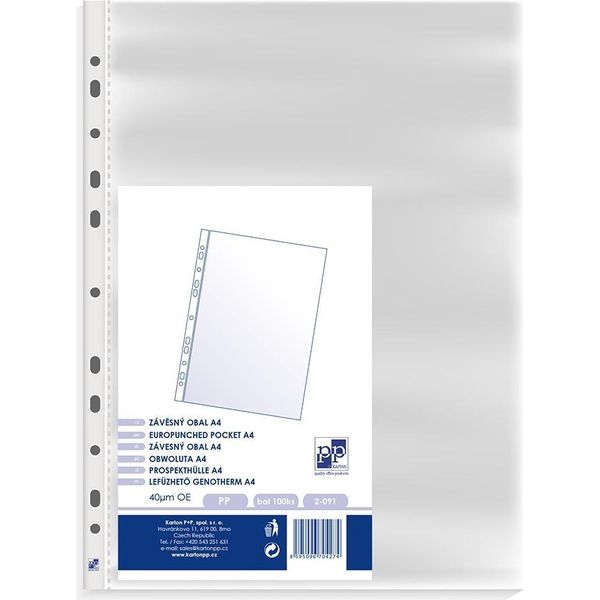 Karton P+P Manica Appesa "U"" Euro Opaco A4 40 Mic Trasparente/100 Pz"-image