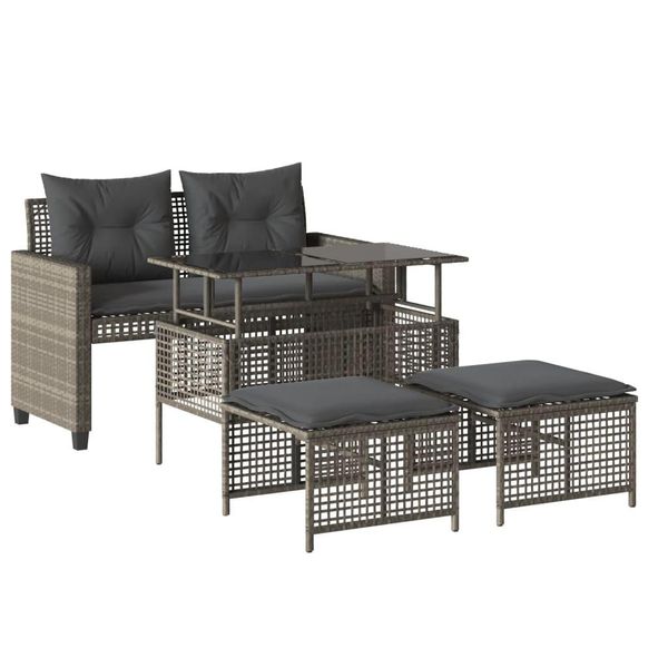 Set Di Divani Da Giardino 4 Pezzi Con Cuscini In Vetro Polirattan Grigio Chiaro-image