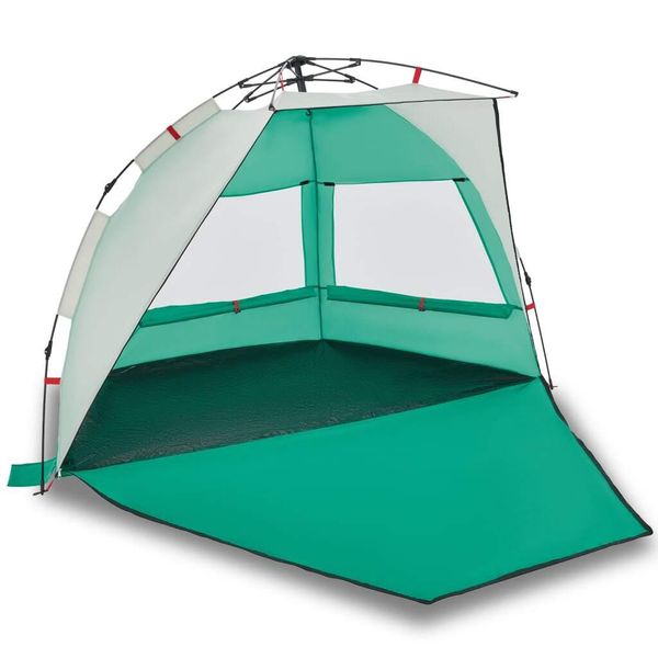 Vidaxl Tenda Da Spiaggia 2 Persone Verde Mare Sgancio Rapido Impermeabile-image