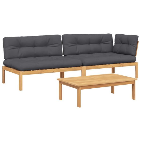 Vidaxl Set Di Divani Da Giardino A 3 Pezzi In Pallet Con Cuscini In Legno D'acacia-image