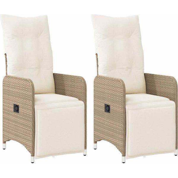 Vidaxl Poltrona Da Giardino Con Cuscino 2 Pz. Regolabile In Poly Rattan Beige-image